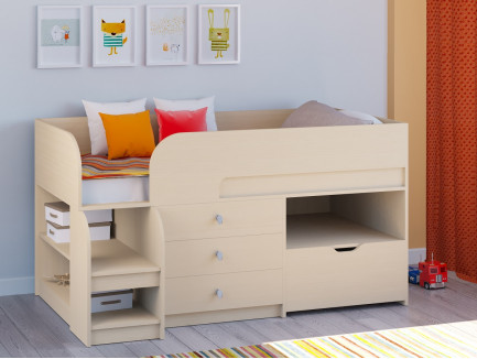 Детская кровать-чердак Астра 9-5 с комодом и ящиком, спальное место 160х80 см